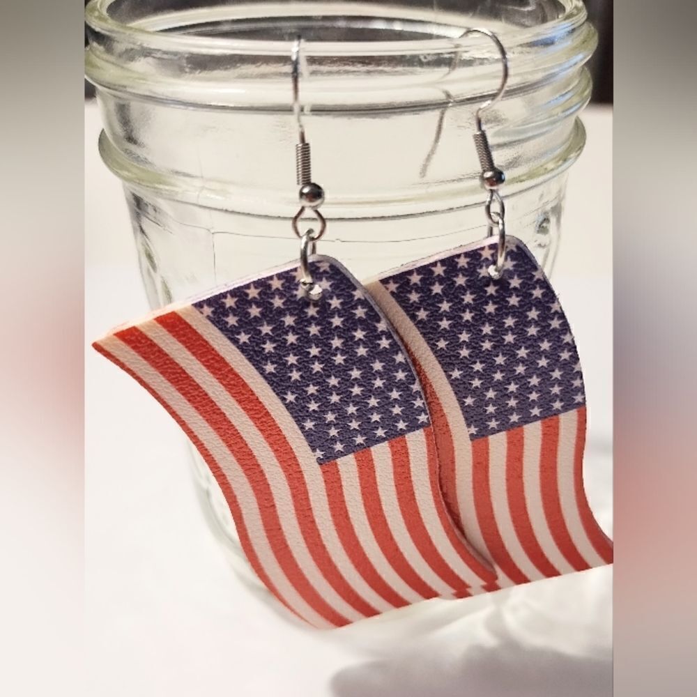 American‎ flag dangle earrings teardrop New d71